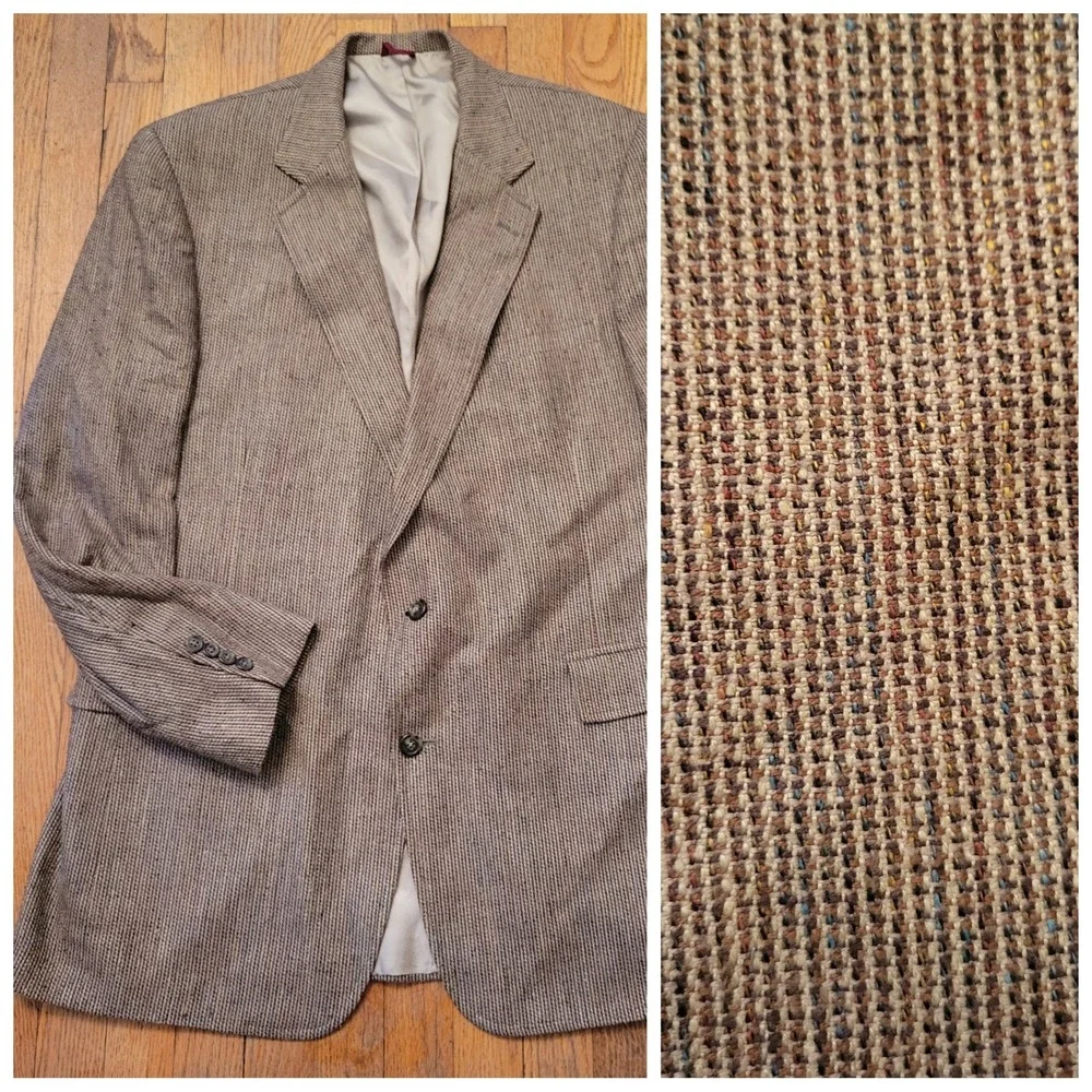 Jos A Bank 50R Silk Blazer Tan Brown Textured Hopsack 2 Button Sport Coat Jacket